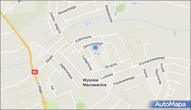 Wysokie Mazowieckie, Wołodyjowskiego Michała, mapa Wysokie Mazowieckie