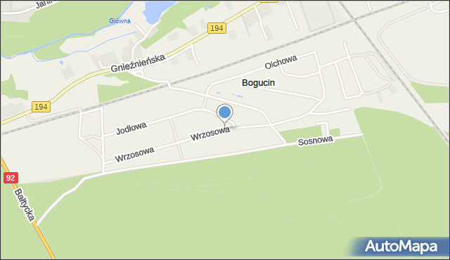 Bogucin gmina Swarzędz, Wrzosowa, mapa Bogucin gmina Swarzędz