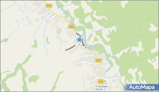 Krzyżowa gmina Jeleśnia, Wrzosowa, mapa Krzyżowa gmina Jeleśnia
