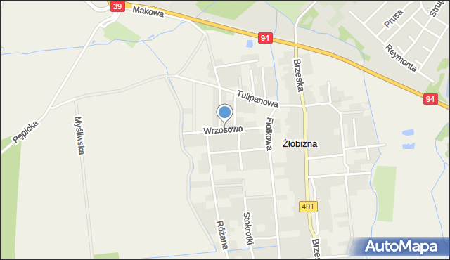 Żłobizna, Wrzosowa, mapa Żłobizna