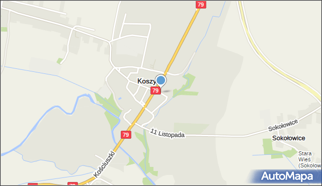 Koszyce powiat proszowicki, Wspólna, mapa Koszyce powiat proszowicki