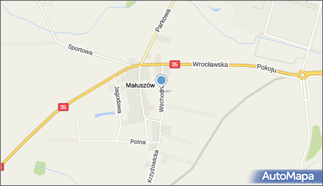 Małuszów gmina Kobierzyce, Wschodnia, mapa Małuszów gmina Kobierzyce