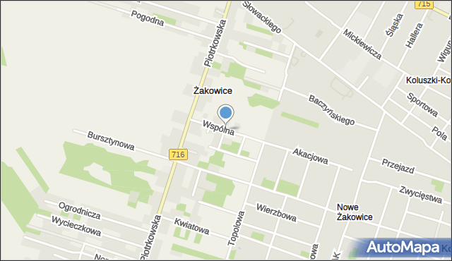 Żakowice gmina Koluszki, Wspólna, mapa Żakowice gmina Koluszki