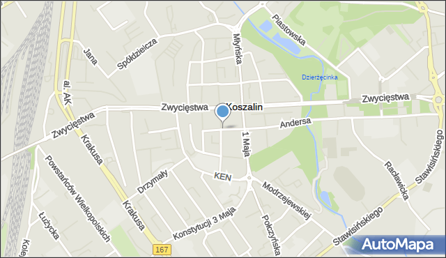 Koszalin, Wyszyńskiego Stefana, ks. kard., mapa Koszalina