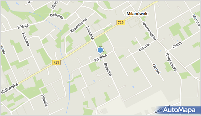 Milanówek, Wysoka, mapa Milanówek