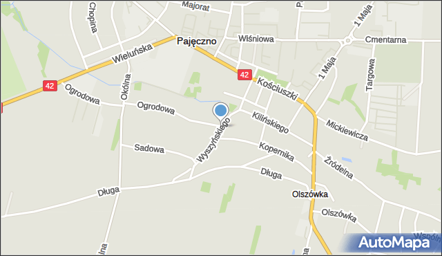 Pajęczno, Wyszyńskiego Stefana, ks. kard., mapa Pajęczno