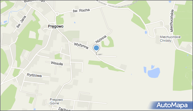 Pręgowo gmina Kolbudy, Wyżynna, mapa Pręgowo gmina Kolbudy