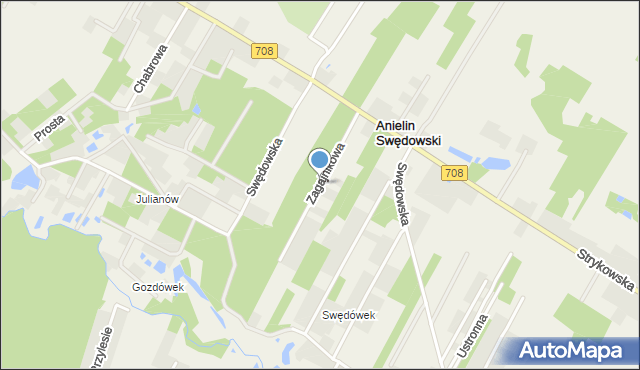 Anielin Swędowski, Zagajnikowa, mapa Anielin Swędowski