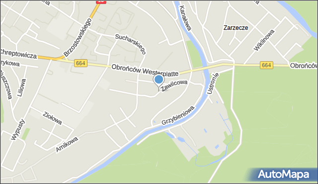 Augustów, Zawilcowa, mapa Augustów