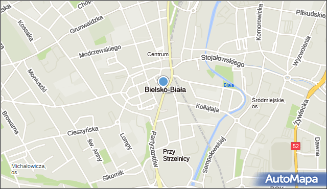 Bielsko-Biała, Zamkowa, mapa Bielsko-Białej