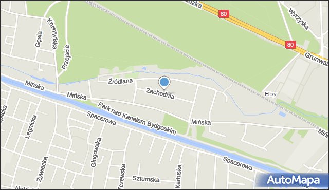 Bydgoszcz, Zachodnia, mapa Bydgoszczy