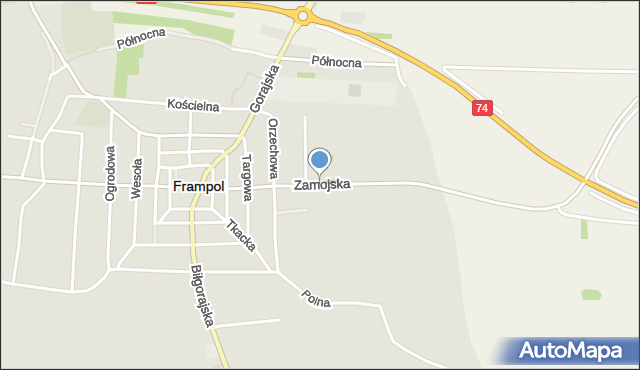Frampol powiat biłgorajski, Zamojska, mapa Frampol powiat biłgorajski