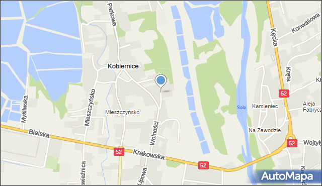 Kobiernice, Zapłocie, mapa Kobiernice