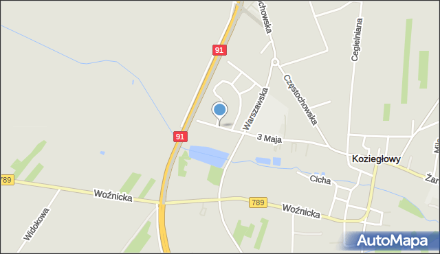 Koziegłowy powiat myszkowski, Zamkowa, mapa Koziegłowy powiat myszkowski