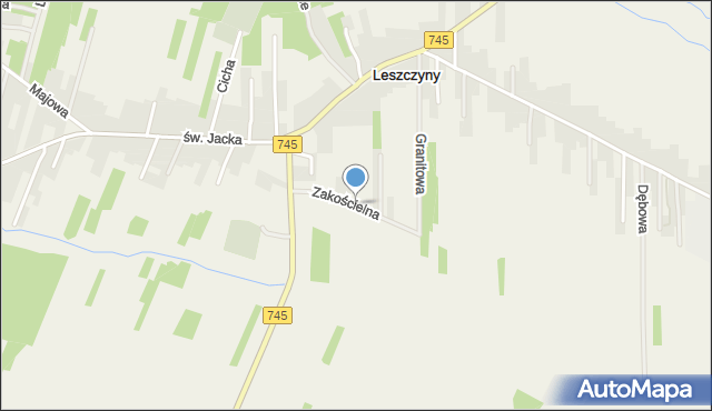 Leszczyny gmina Górno, Zakościelna, mapa Leszczyny gmina Górno