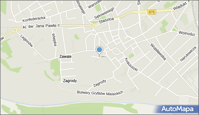 Mielec, Zawale, mapa Mielca