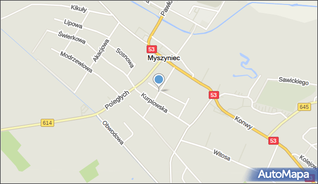 Myszyniec, Zawiszy Czarnego, mapa Myszyniec