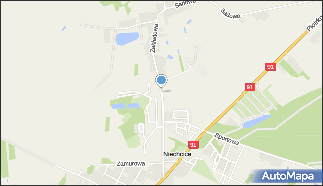 Niechcice, Zakładowa, mapa Niechcice