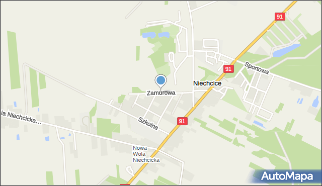 Niechcice, Zamurowa, mapa Niechcice