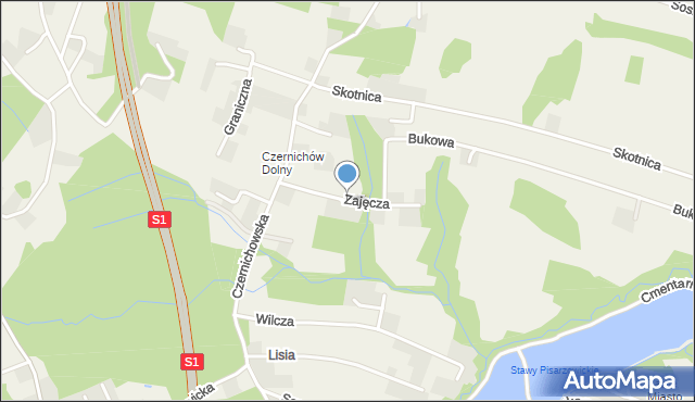 Pisarzowice gmina Wilamowice, Zajęcza, mapa Pisarzowice gmina Wilamowice