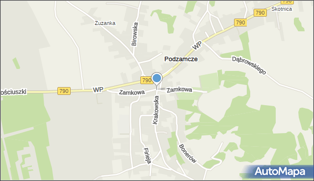 Podzamcze gmina Ogrodzieniec, Zamkowa, mapa Podzamcze gmina Ogrodzieniec