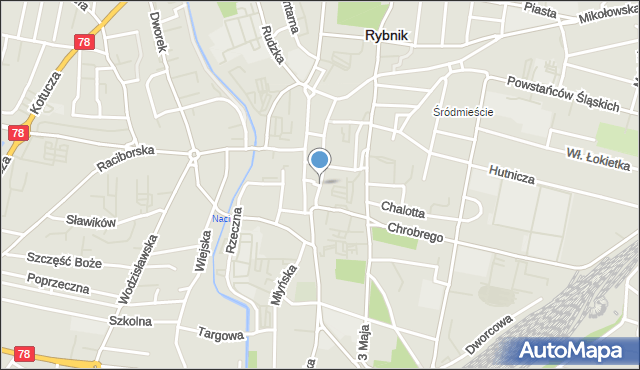 Rybnik, Zamkowa, mapa Rybnika