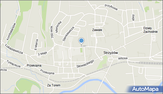 Strzyżów, Zawale, mapa Strzyżów