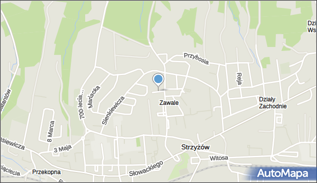 Strzyżów, Zawiszy, mapa Strzyżów