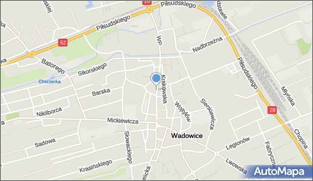Wadowice, Zatorska, mapa Wadowice