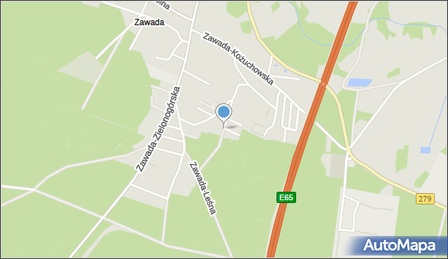 Zielona Góra, Zawada-Wrzosowa, mapa Zielona Góra