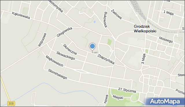 Grodzisk Wielkopolski, Zbąszyńska, mapa Grodzisk Wielkopolski