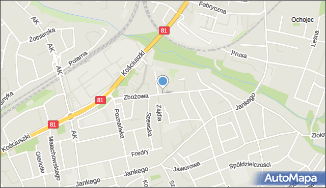 Katowice, Zbożowa, mapa Katowic