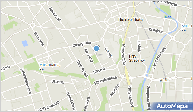 Bielsko-Biała, Zdrojowa, mapa Bielsko-Białej