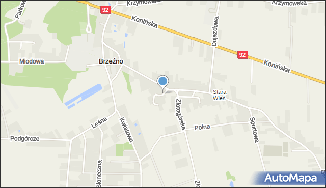 Brzeźno gmina Krzymów, Zdrojowa, mapa Brzeźno gmina Krzymów