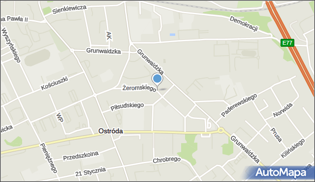 Ostróda, Żeromskiego Stefana, mapa Ostróda