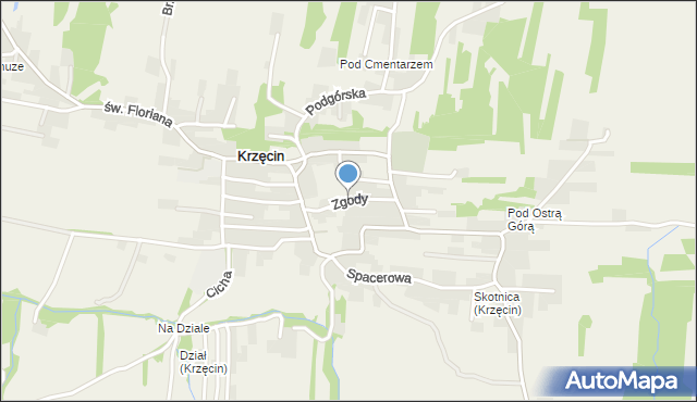 Krzęcin gmina Skawina, Zgody, mapa Krzęcin gmina Skawina