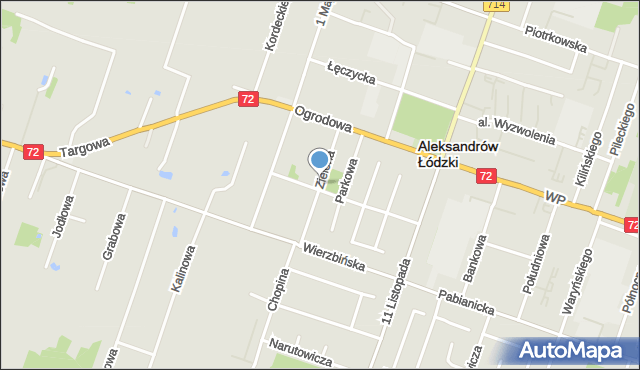 Aleksandrów Łódzki, Zielona, mapa Aleksandrów Łódzki