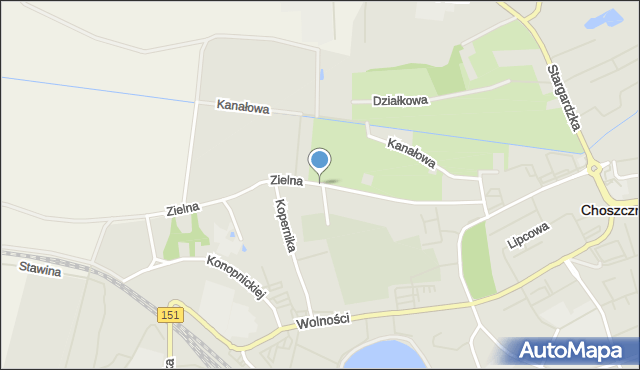 Choszczno, Zielna, mapa Choszczno