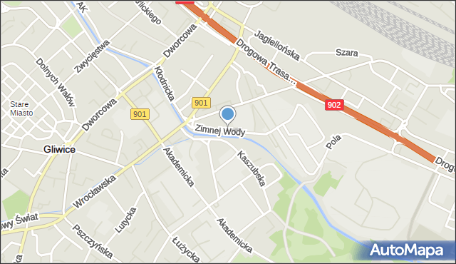 Gliwice, Zimnej Wody, mapa Gliwic