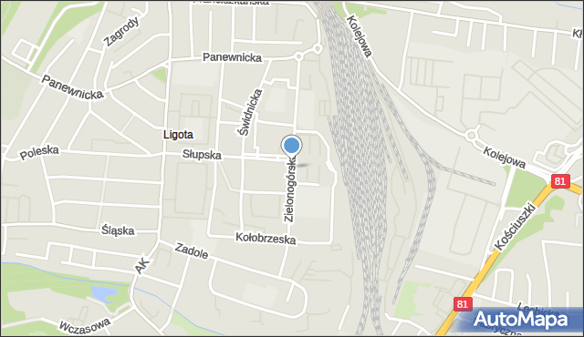 Katowice, Zielonogórska, mapa Katowic