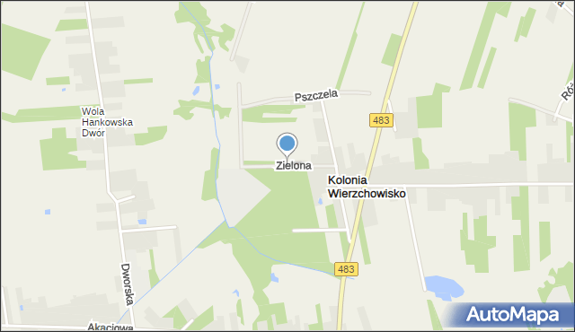 Kolonia Wierzchowisko gmina Mykanów, Zielona, mapa Kolonia Wierzchowisko gmina Mykanów