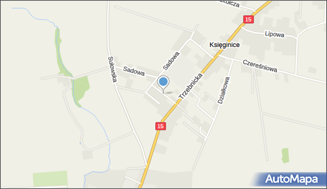 Księginice gmina Trzebnica, Zielna, mapa Księginice gmina Trzebnica