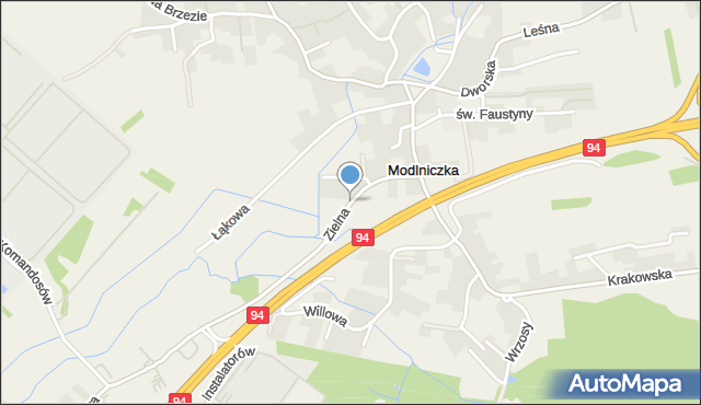 Modlniczka, Zielna, mapa Modlniczka