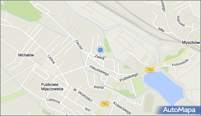 Myszków, Zielna, mapa Myszków