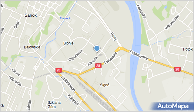 Sanok, Zielona, mapa Sanok