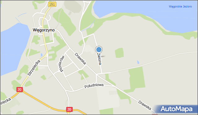 Węgorzyno, Zielona, mapa Węgorzyno