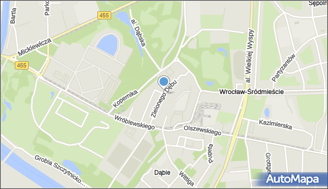 Wrocław, Zielonego Dębu, mapa Wrocławia