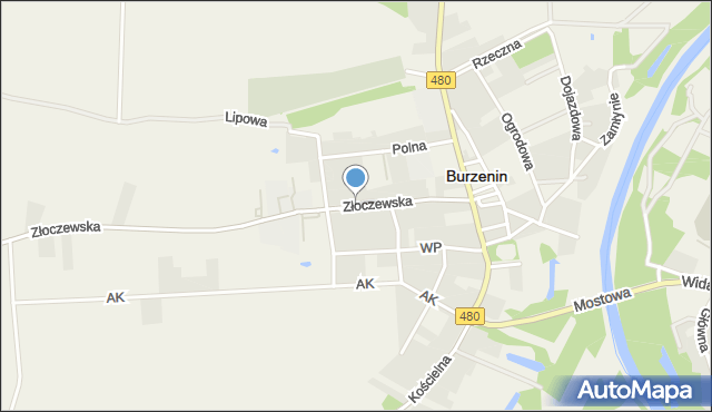 Burzenin, Złoczewska, mapa Burzenin