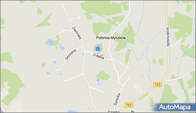 Myszków, Żniwna, mapa Myszków