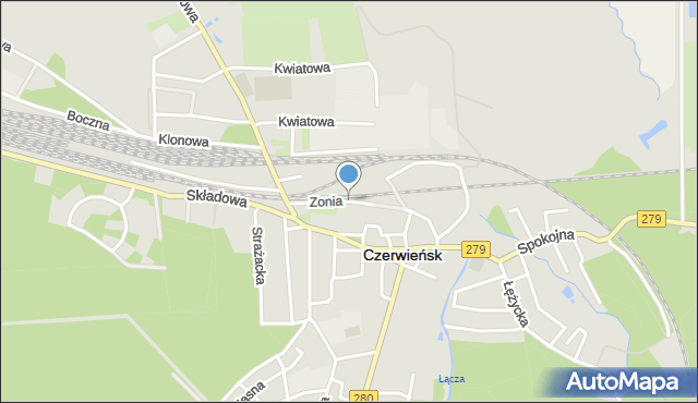 Czerwieńsk, Zonia Ignacego, ks., mapa Czerwieńsk